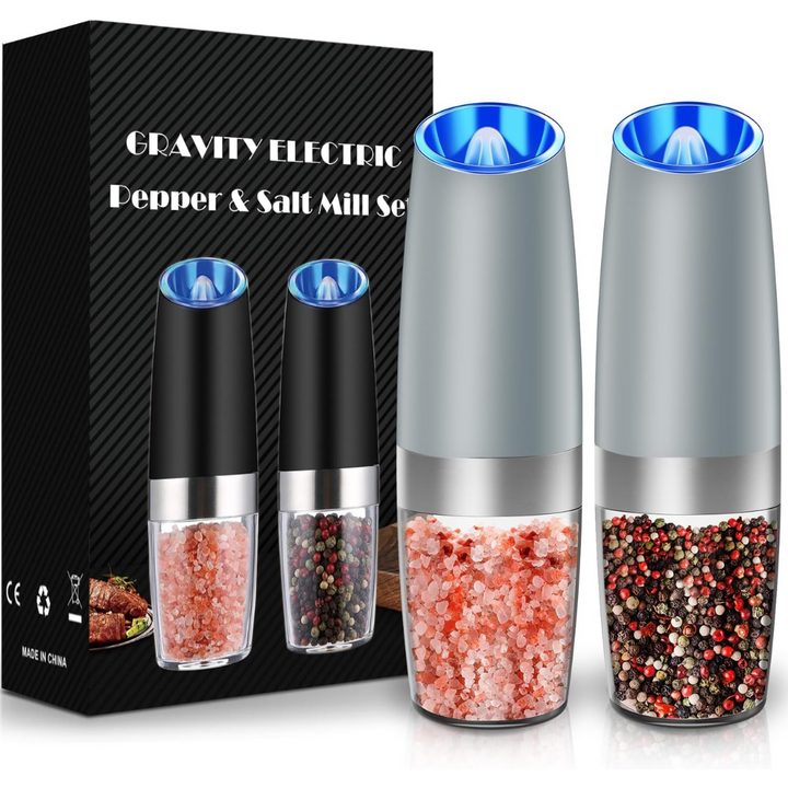 Stylish electric salt mill & pepper grinder set, a must-have kitchen gadget for gourmet cooking.