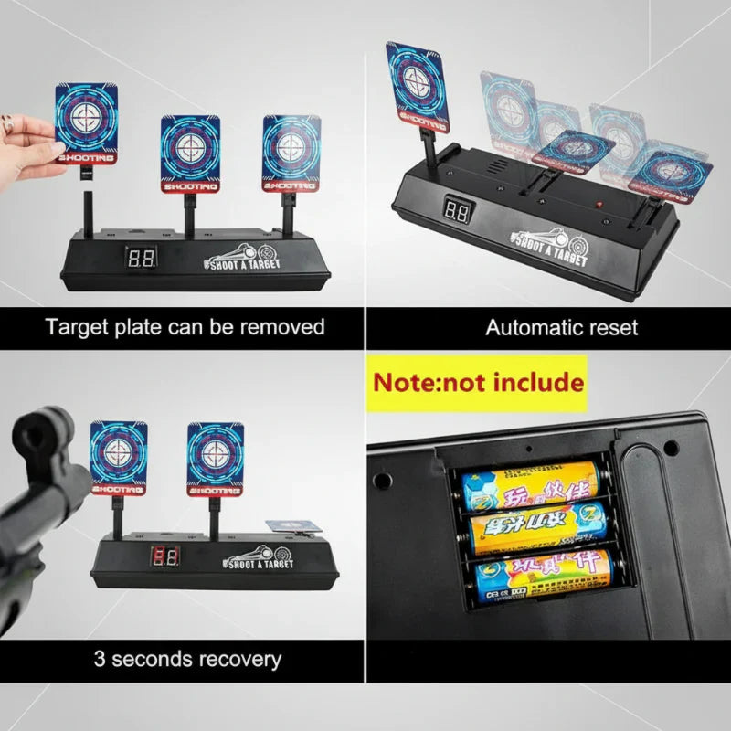Smart automatic target with score display, enhancing precision training in shooting games for kids