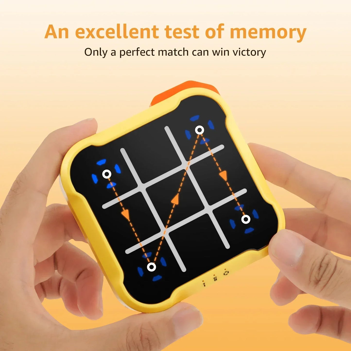 Close-up of an electronic Tic Tac Toe game, featuring bright buttons and a compact design for travel.