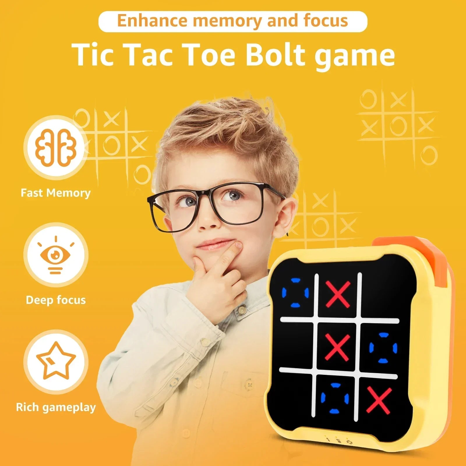 A child's hands engaging with a portable electronic Tic Tac Toe game, perfect for on-the-go fun.