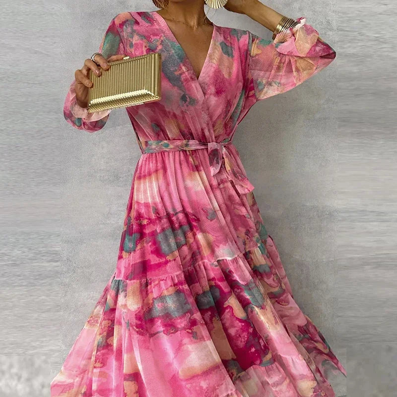 Women's Arlette floral maxi dress with vibrant print & flowy design. Ideal elegant summer or party dress.