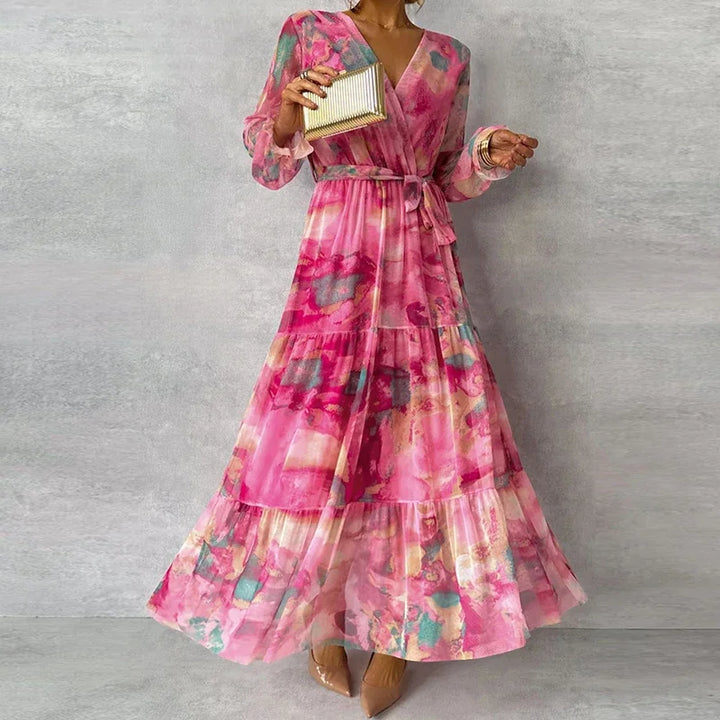 Delicate floral print maxi dress for women, the Arlette style, is an elegant and flowing choice for casual or party wear.