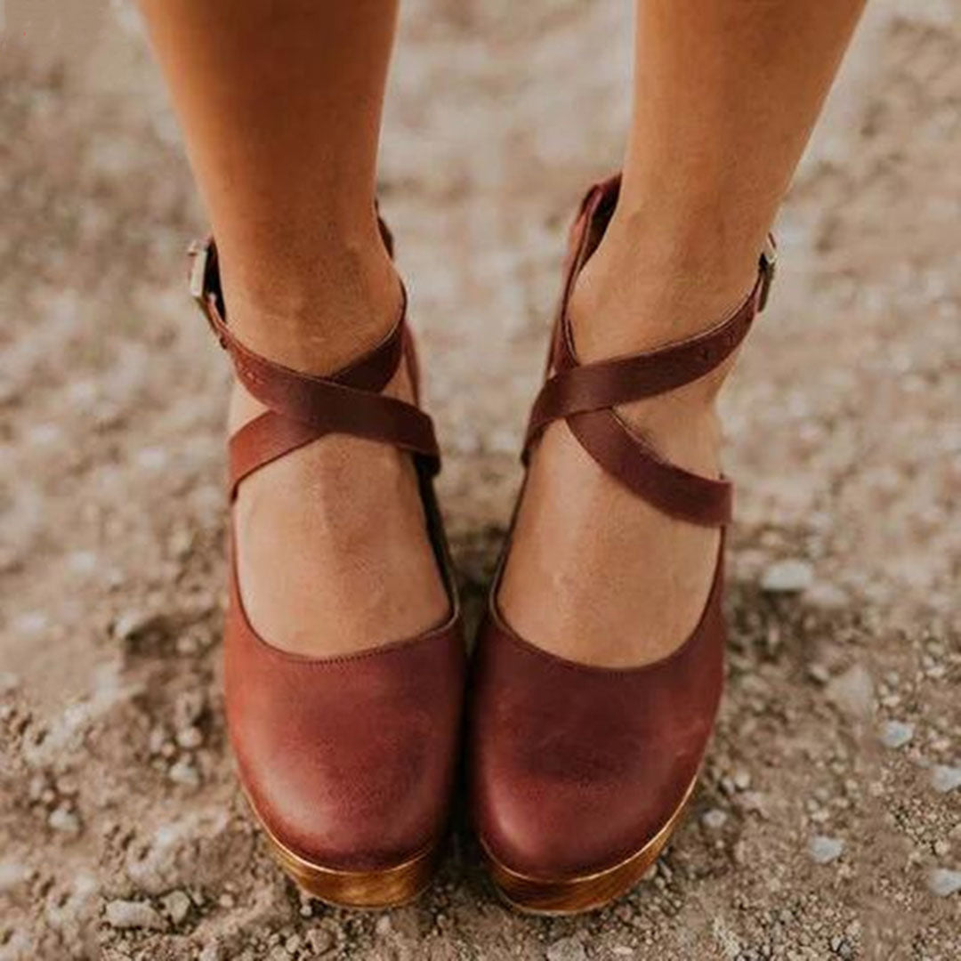 Comfortable khaki wedge heels for women, featuring a chic closed-toe design, ideal for versatile dressy or daily outfits.