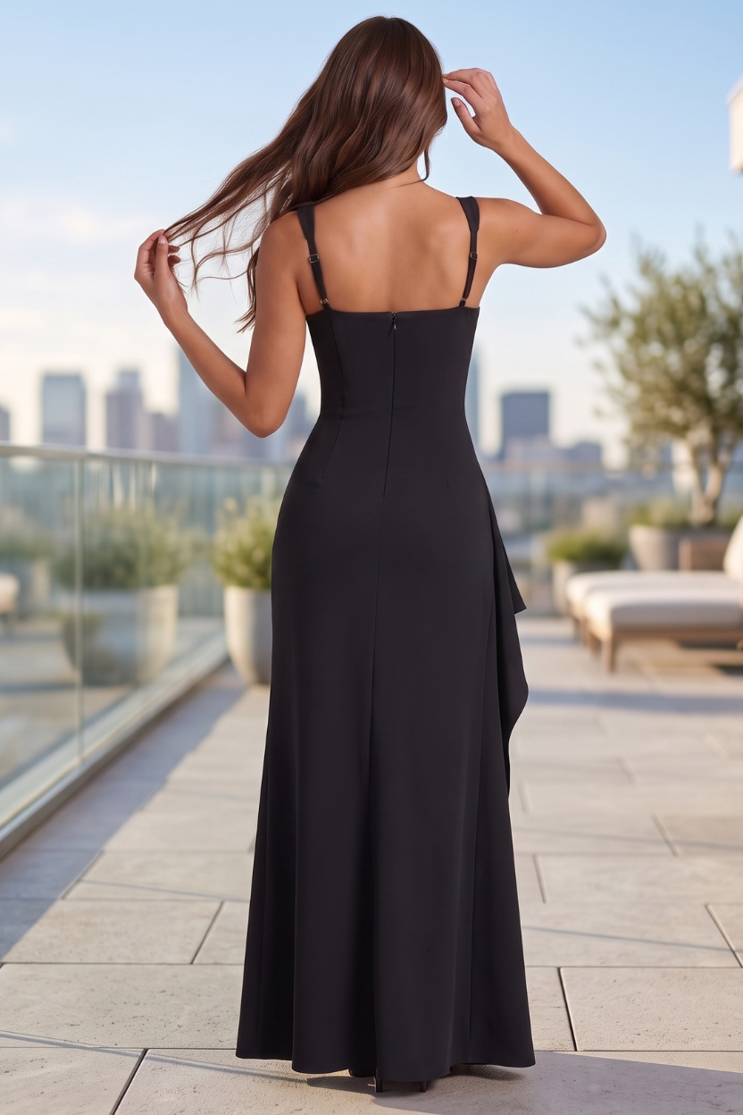 Women's elegant maxi dress featuring a chic high slit, a perfect formal or party dress option.