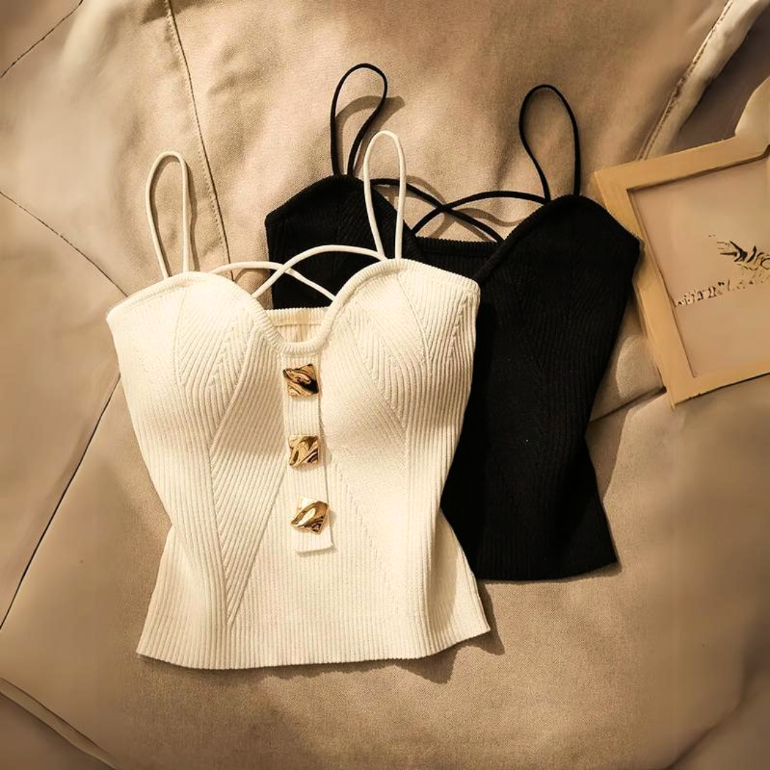 Chic women's sculpted corset top with strappy detailing and adjustable fit, a modern fashion apparel piece.