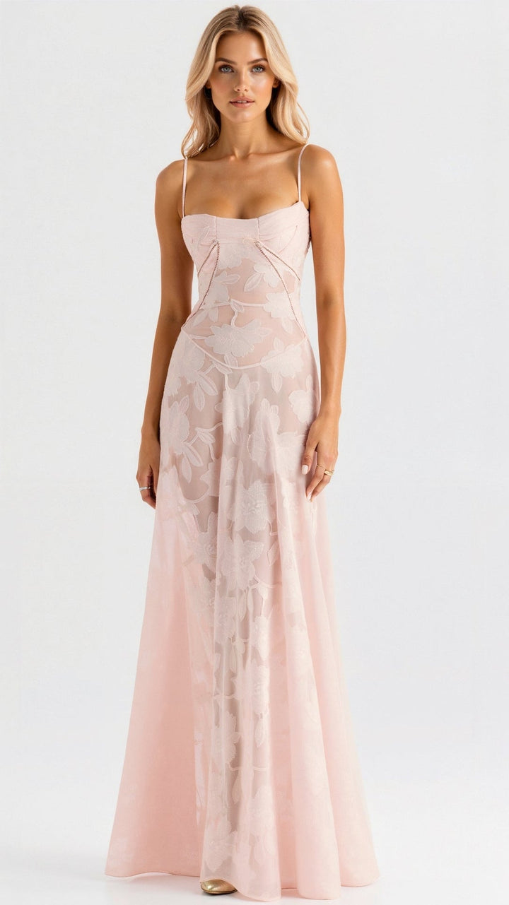 Flowy white elegant strap maxi dress, a perfect formal evening gown for wedding guests or parties.