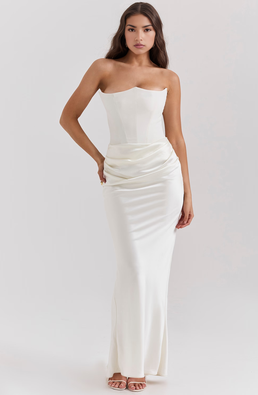 Classic strapless formal maxi dress, an elegant choice for any special occasion.