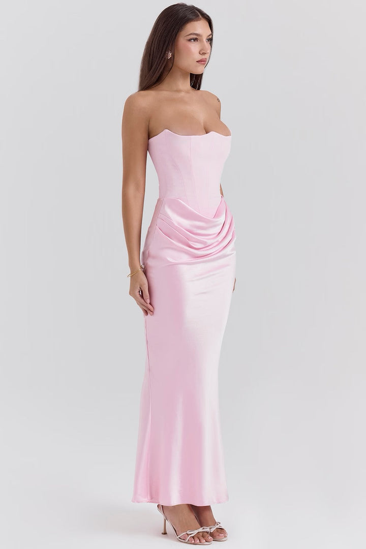 Chic strapless maxi dress, a formal corset evening gown for special occasions.