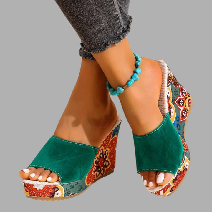 Elegant black wedge sandals for women, perfect comfortable summer shoes for special occasions.
