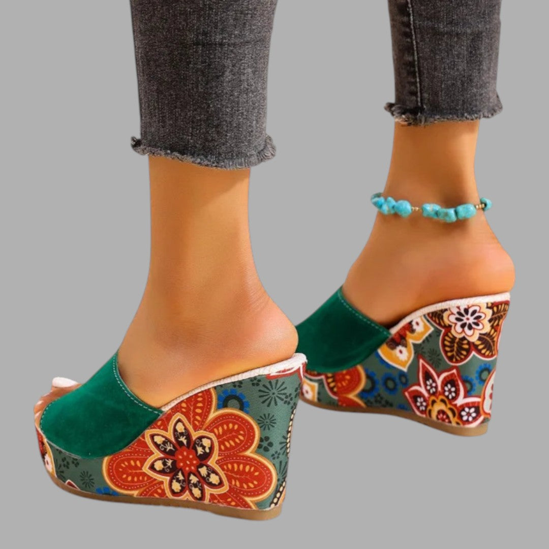 Stylish women's wedge sandals, offering comfortable heels and elegant design for summer events.