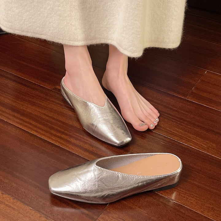 Front view of women's comfortable square toe slip-on flats, essential for versatile spring outfits.