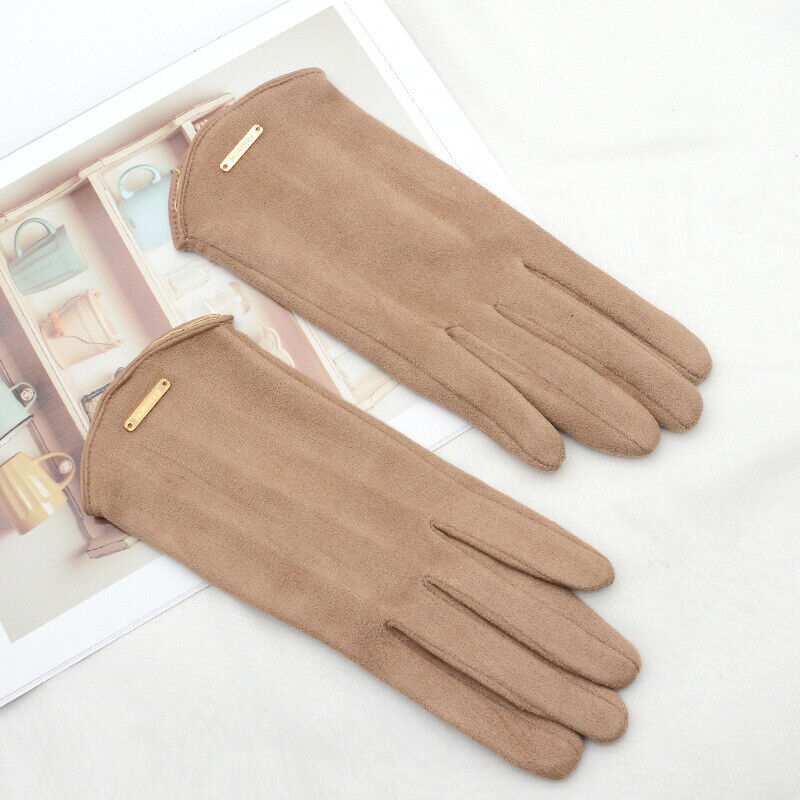 Elegant black women's touchscreen winter gloves for cold weather fashion.