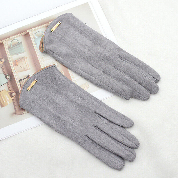 Versatile gray women's winter gloves with touchscreen capability.