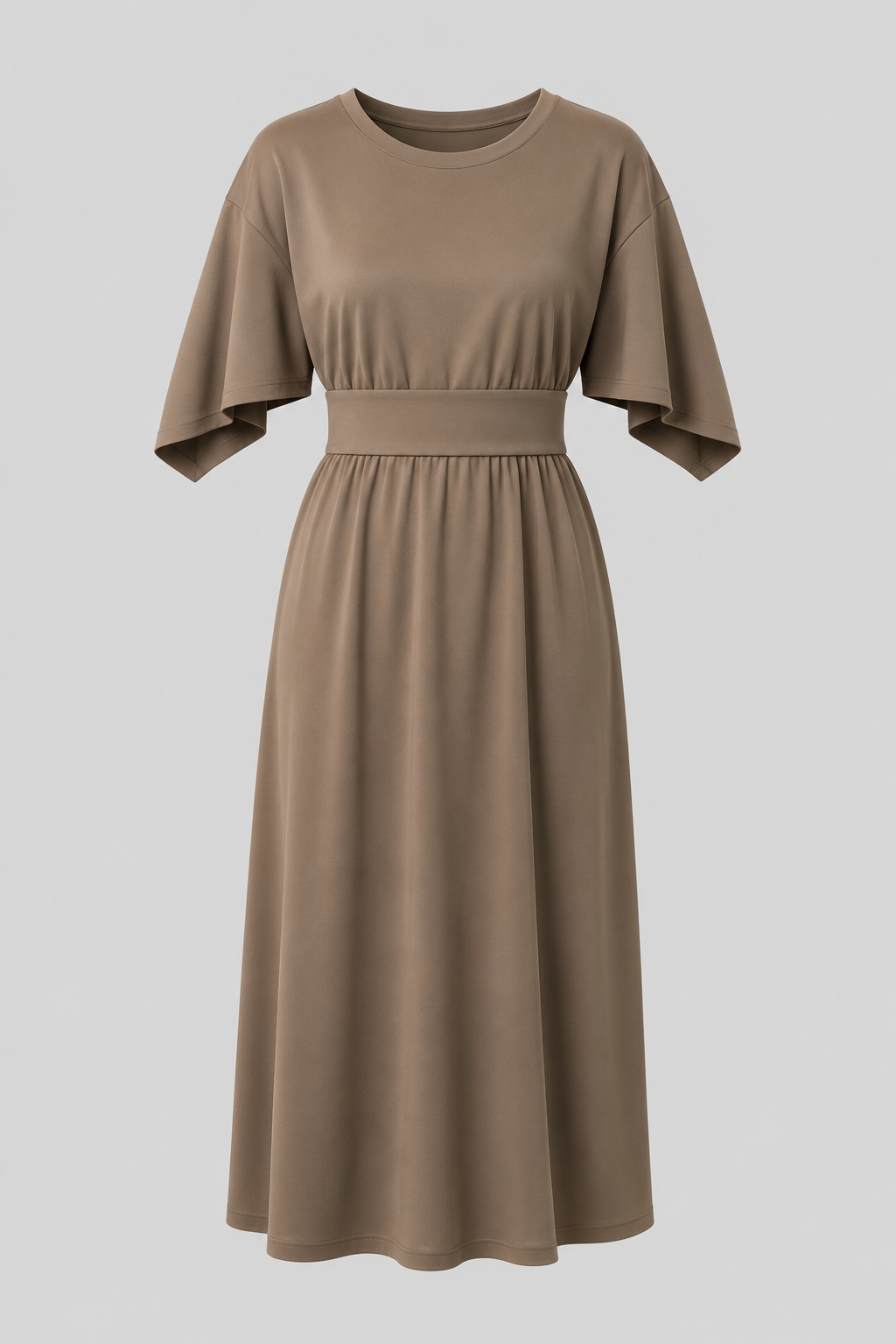 Light & airy summer midi dress, wide sleeves, waist belt, comfortable for women.