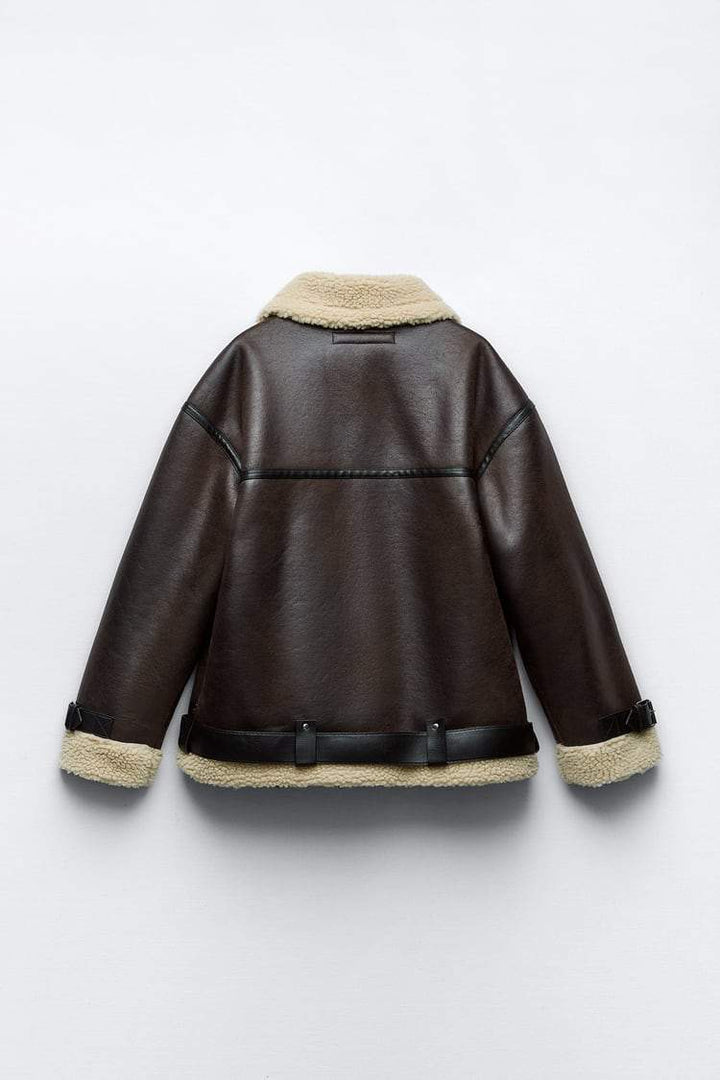 Versatile brown women's lapel jacket. Stylish, cozy outerwear for elegant fall fashion & winter comfort wear.