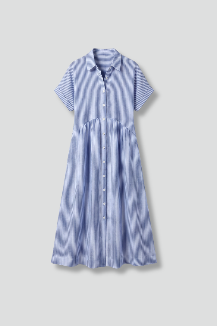 Elegant button-front collared midi dress for women, perfect for versatile fashion & effortless style.