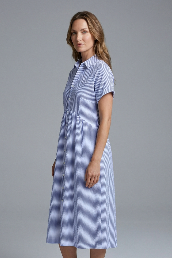 Chic women's midi dress with buttons & collar, perfect for summer wear, day outings & office fashion.