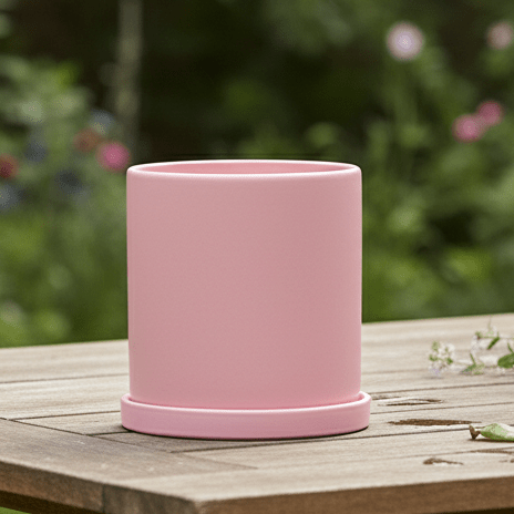 Elegant ceramic flowerpot with saucer for indoor plants; a stylish home accent with matte finish.