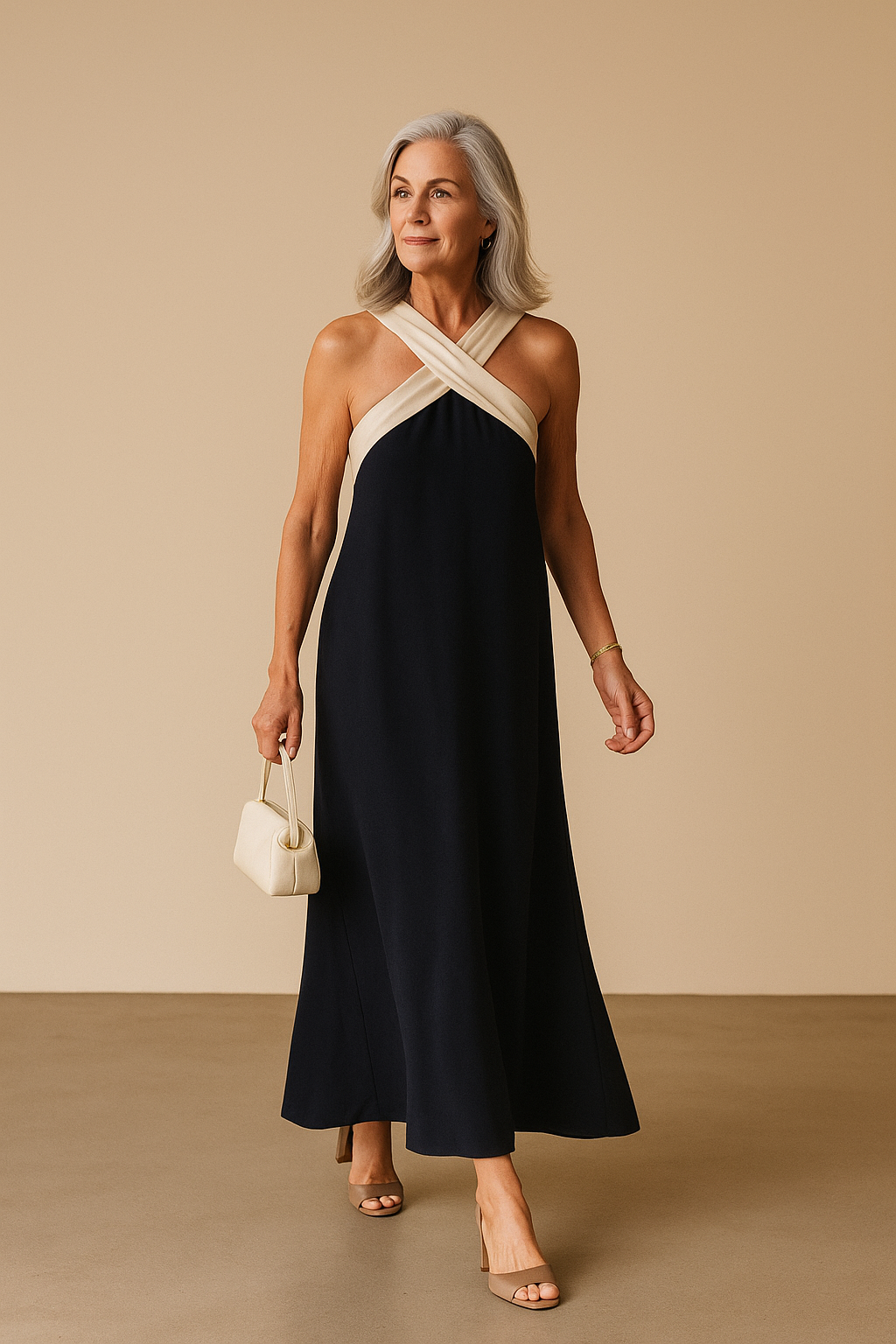 Elegant CL05 women's cross-neck summer dress. Chic A-line design, perfect for casual wear & vacation.