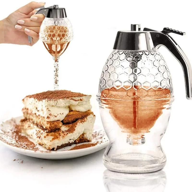 Convenient drip-free honey dispenser. Clear plastic for easy use & elegant serving of syrups in your kitchen.