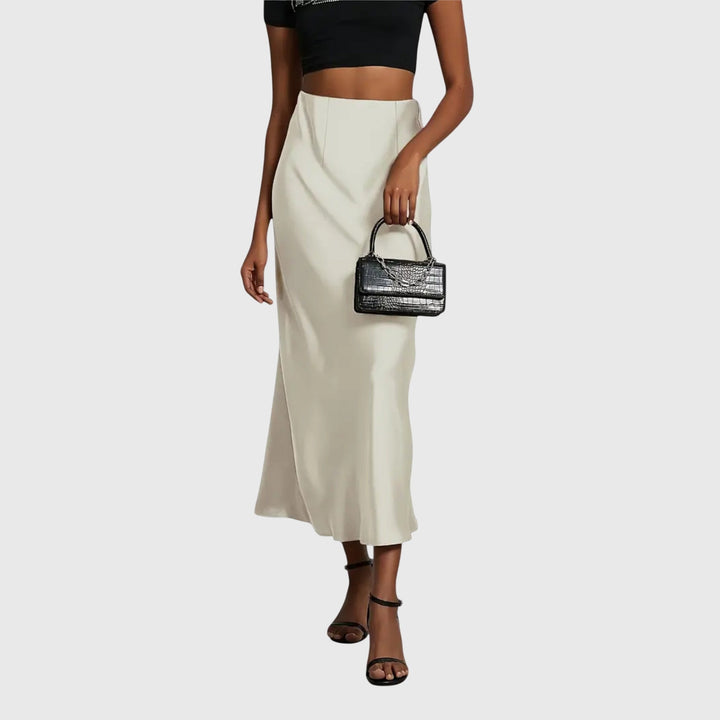 Chic black high waist bias cut maxi skirt, a versatile long slip skirt for going out or casual style.