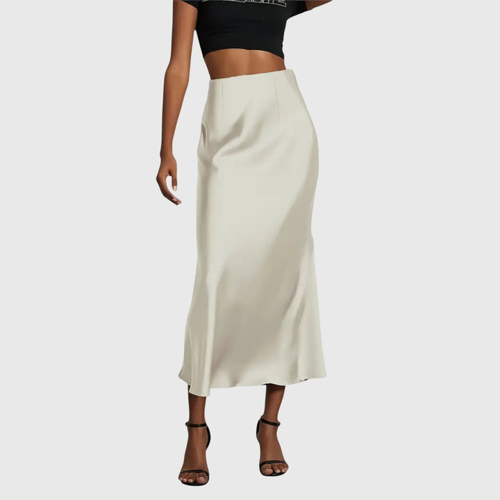 Sophisticated bordeaux bias cut maxi skirt for women, featuring a high waist and elegant long design.