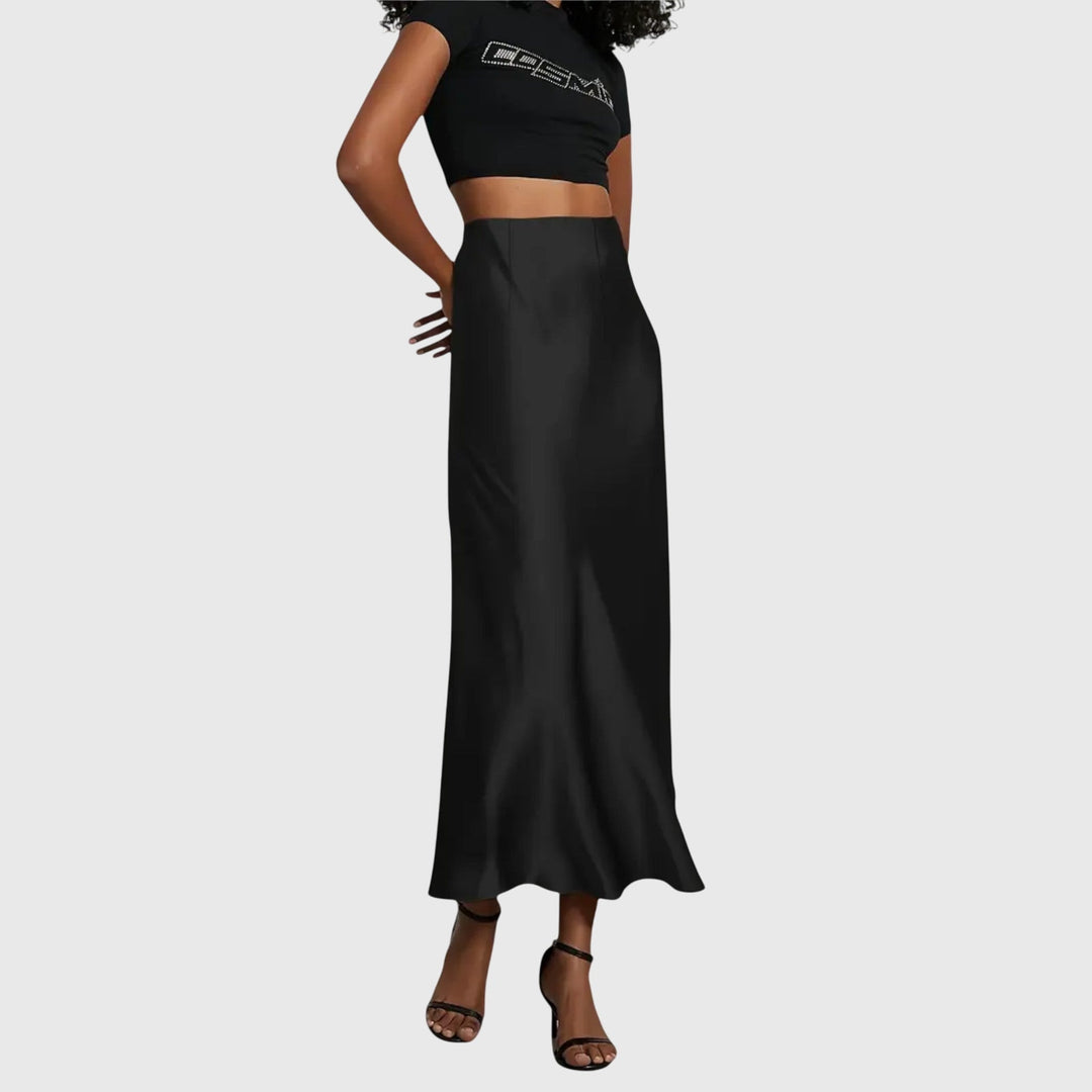 Versatile women's long high waist slip skirt with a chic bias cut, ideal for elegant casual outfits.