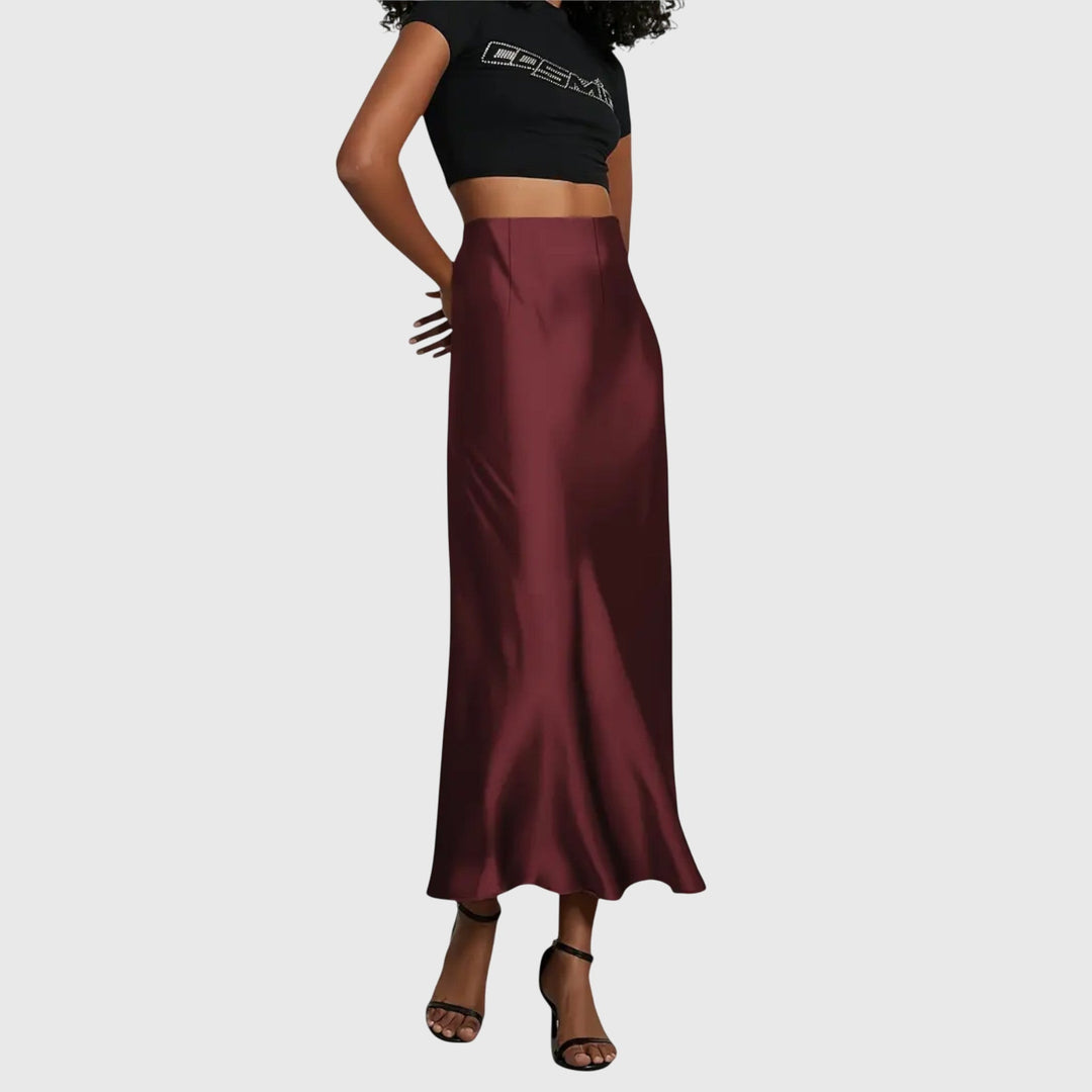 Black bias cut high waist maxi skirt, a stylish women's long skirt perfect for going out or elegant wear.
