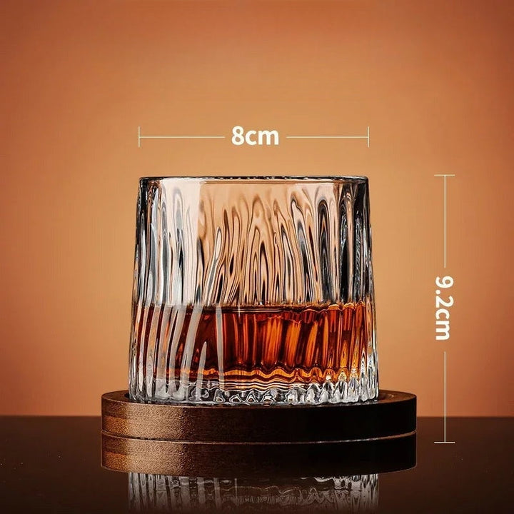 Stylish wooden base for the crystal whiskey glass set, showcasing a unique design for elegant home bar display.