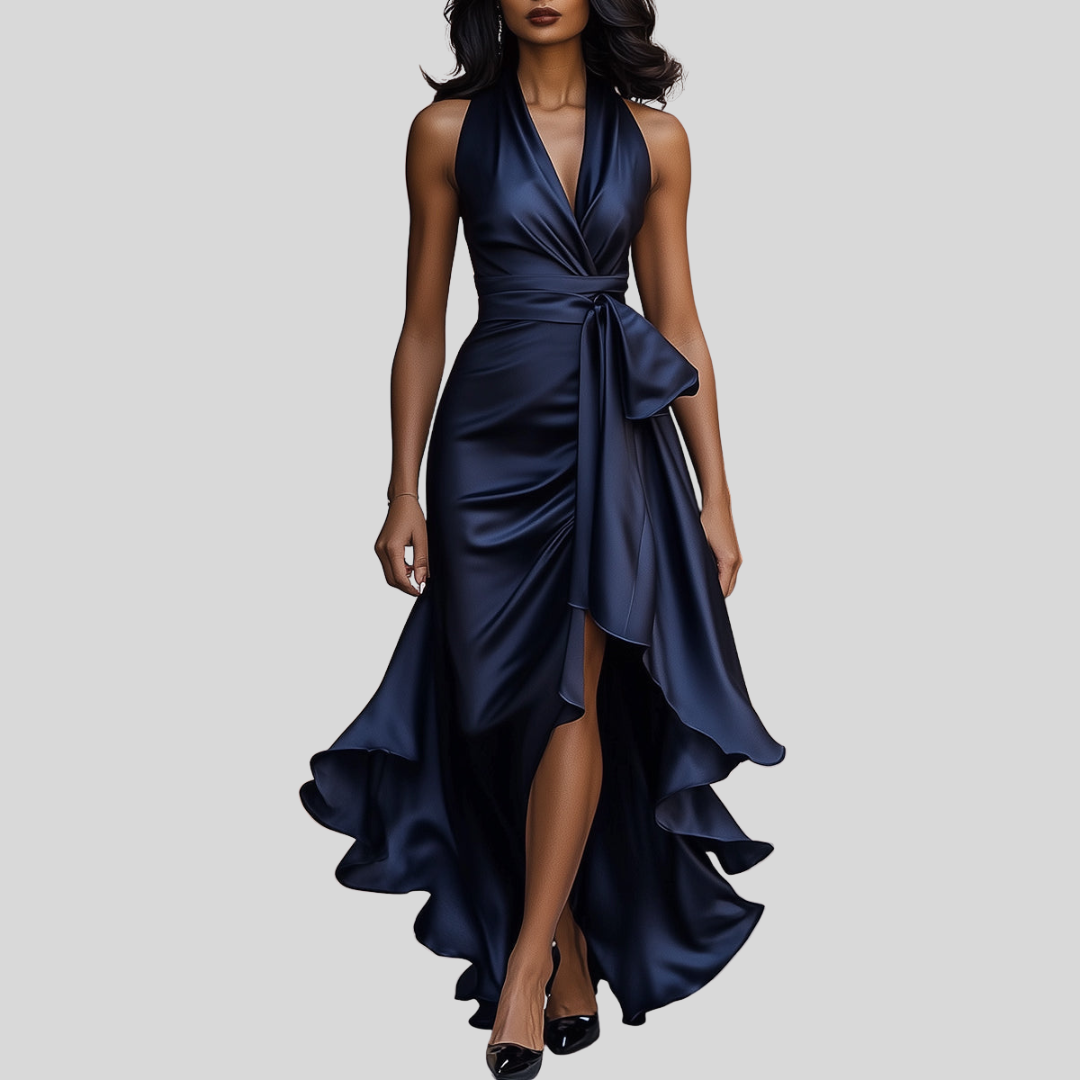 Formal evening wrap maxi dress for women, ideal for gala, parties, and special occasions.