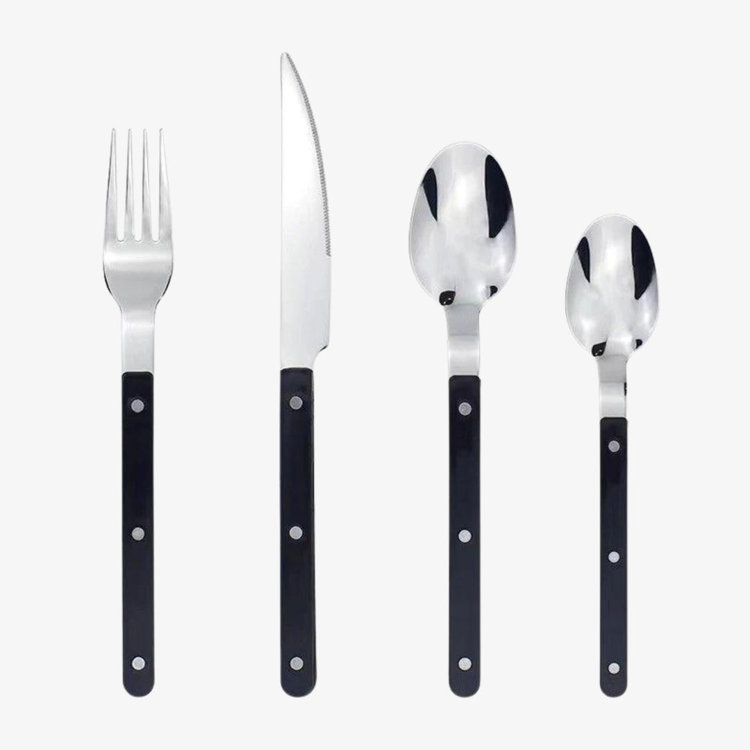 Elegant engraved stainless steel 24-pc cutlery set for sophisticated dining.