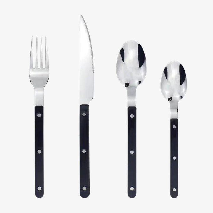Elegant engraved stainless steel 24-pc cutlery set for sophisticated dining.