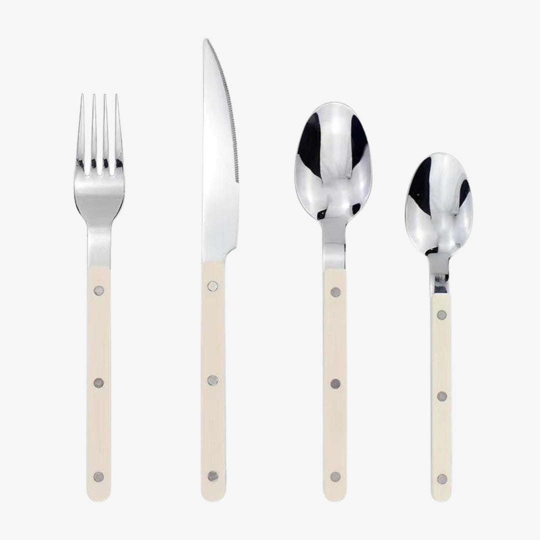Beautifully engraved stainless steel cutlery, a 24-piece flatware set.