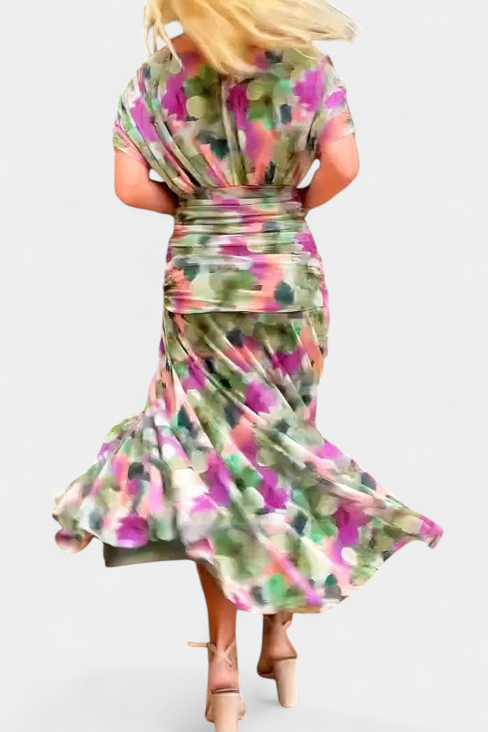 Elegant women's off-shoulder floral long sleeve maxi dress. Perfect evening wear.