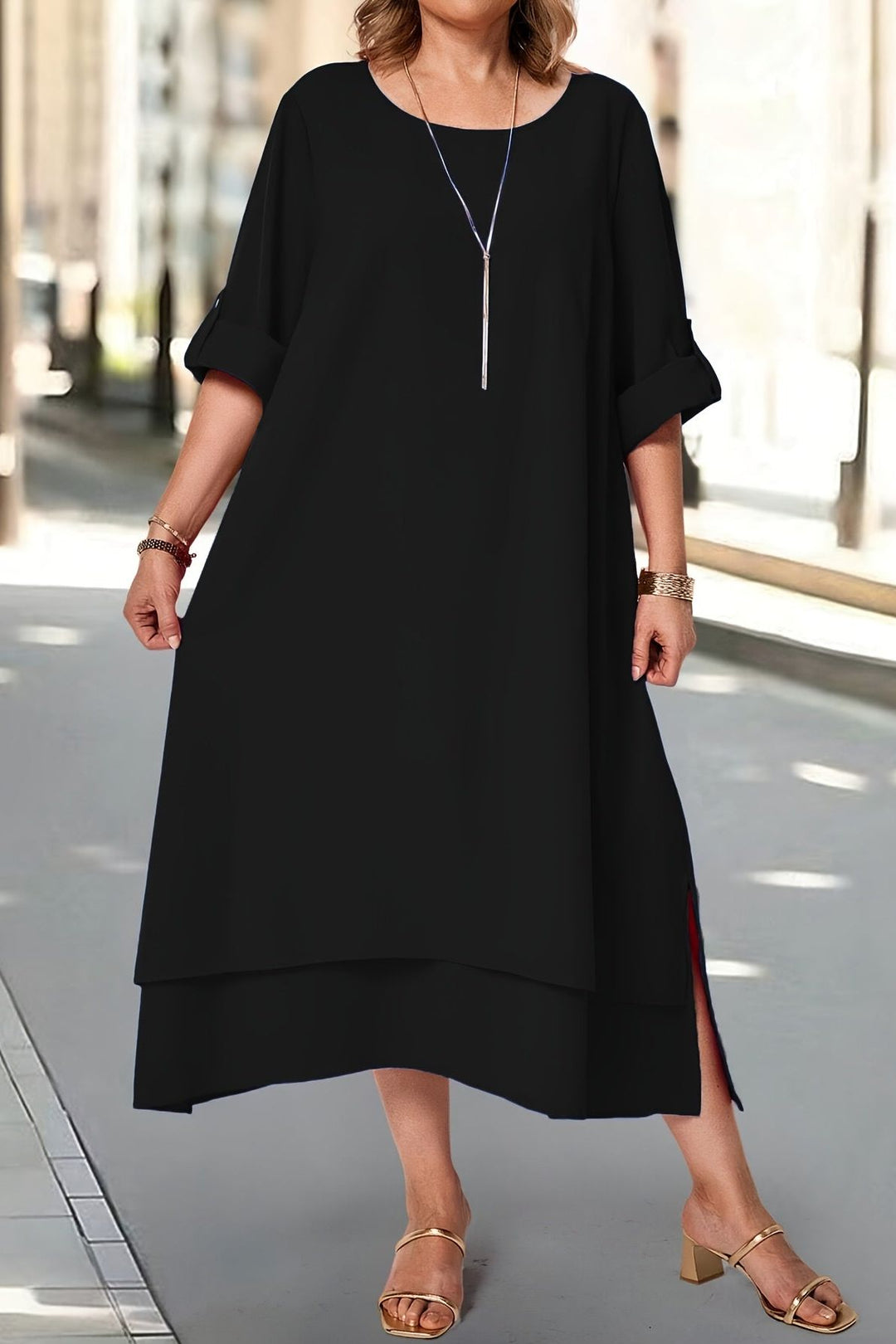 Comfortable & elegant flowing maxi dress for women, sophisticated formal wear.