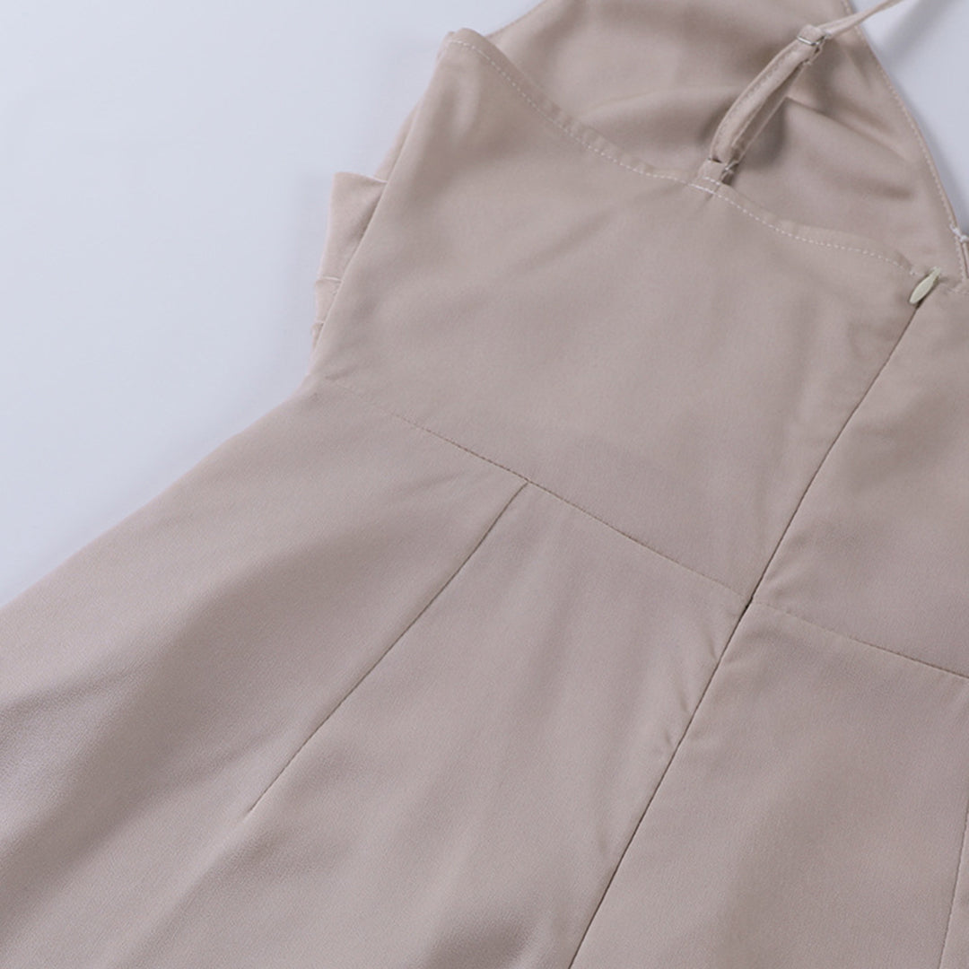 Women's flowy elegant maxi dress, a chic V-neck style for summer evenings and fashion.