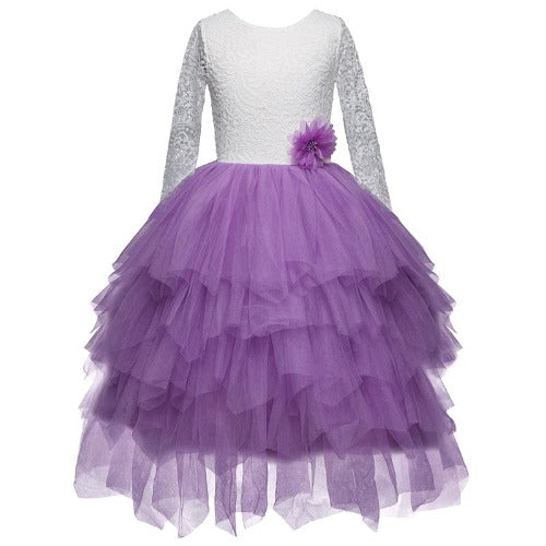 Girls' fashionable backless ruffle lace party dress, a charming choice for kidsfashion.