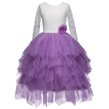 Girls' fashionable backless ruffle lace party dress, a charming choice for kidsfashion.
