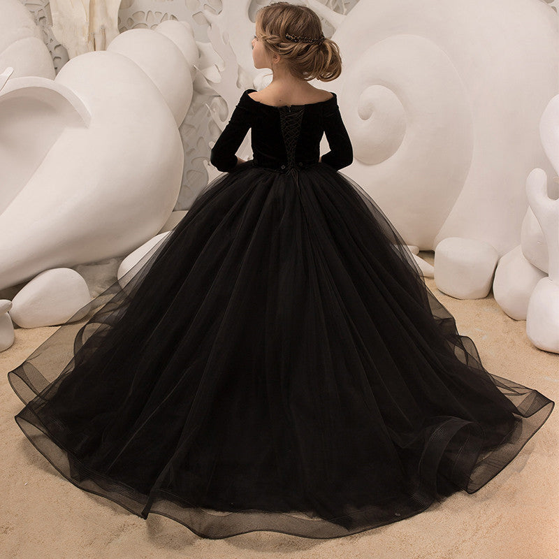 Girls' red off-shoulder A-line fleece gown, perfect junior bridesmaid flower girl dress
