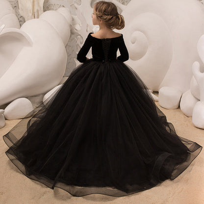 Girls' red off-shoulder A-line fleece gown, perfect junior bridesmaid flower girl dress