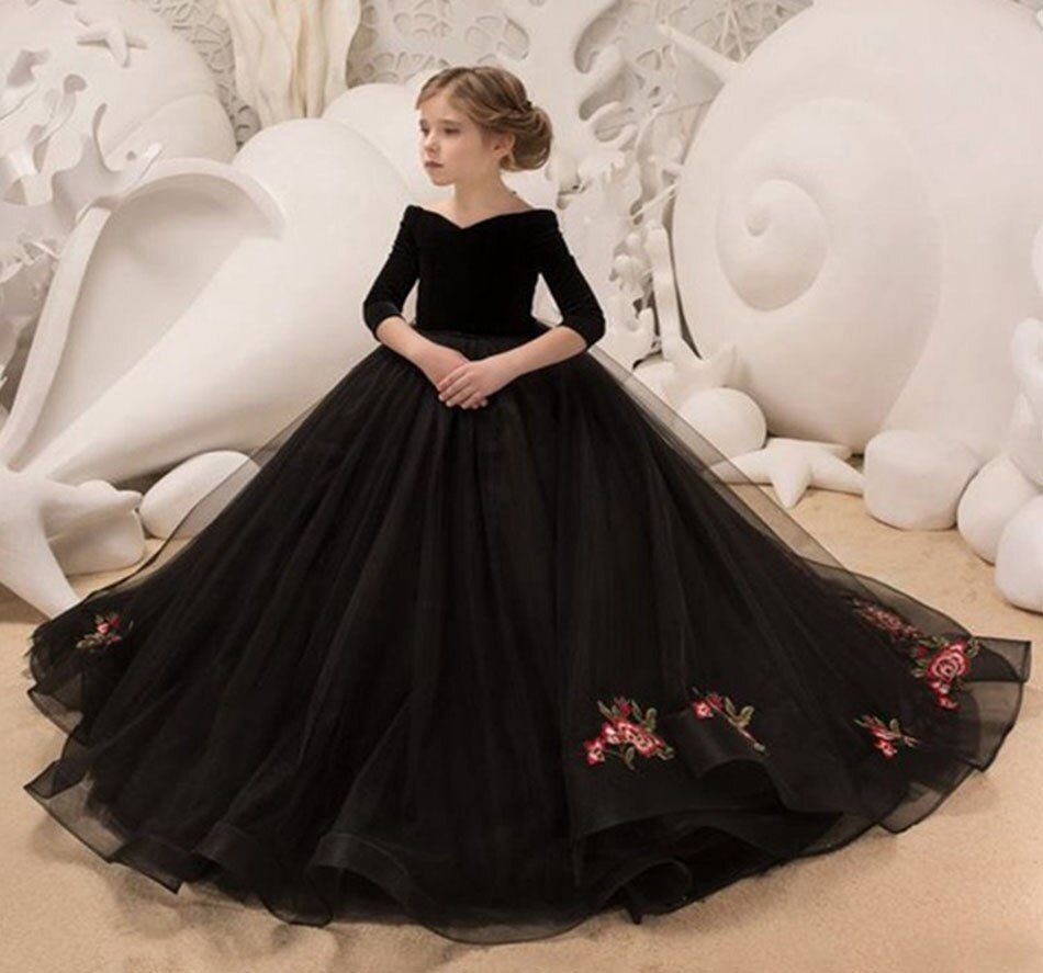 Stylish off-shoulder V-line A-line fleece gown for girls, ideal for parties and events