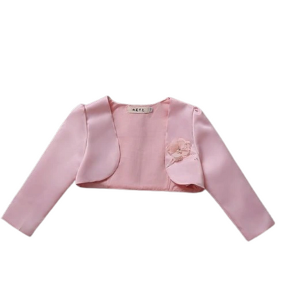 Elegant girls' flower bolero jacket in white, perfect for special occasions & party wear
