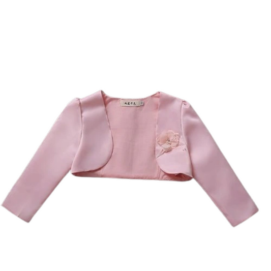 Elegant girls' flower bolero jacket in white, perfect for special occasions & party wear