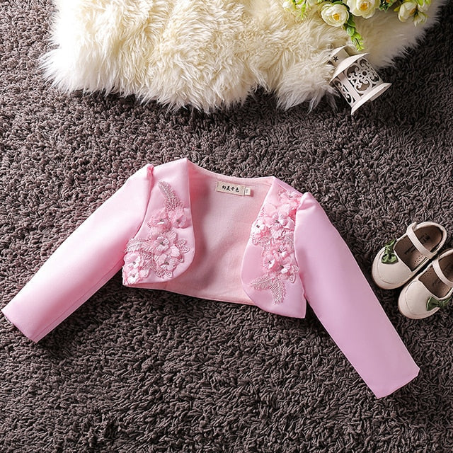 Elegant cotton blend flower bolero jacket for girls, a versatile kids' outerwear piece