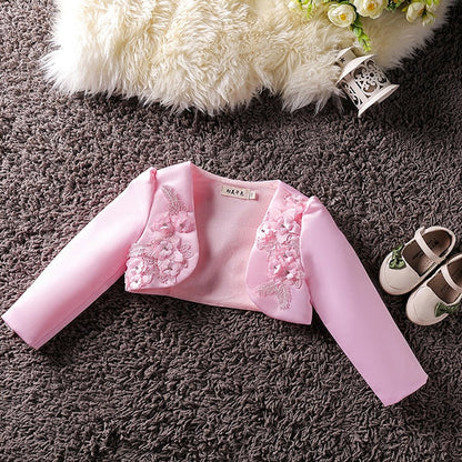 Elegant cotton blend flower bolero jacket for girls, a versatile kids' outerwear piece