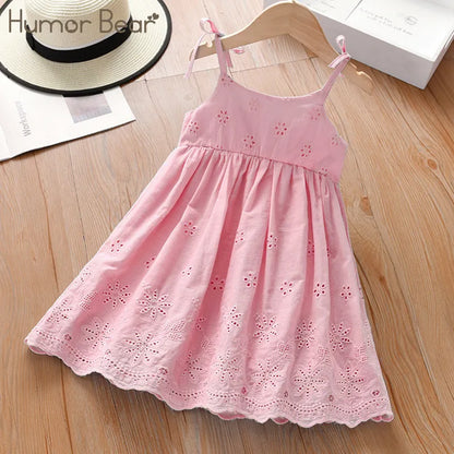 Sleeveless floral print girls summer dress with delicate lace details for toddlers