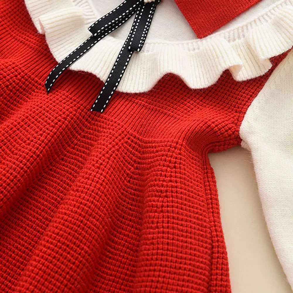 Childrens clothing: pink ruched acrylic sweater dress, designed for style and comfort in winter