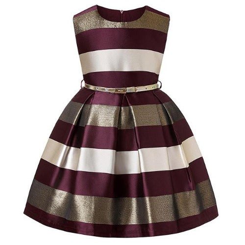 Girls' sleeveless knee-length striped party dress, a stylish and comfortable cotton election for kids.