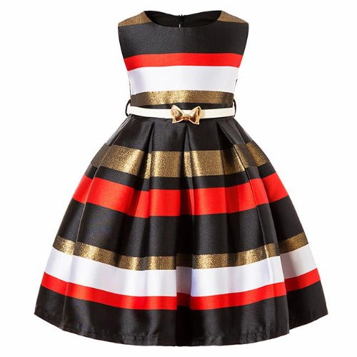 Cotton sleeveless striped dress for girls, an elegant knee-length party outfit for young fashionistas.
