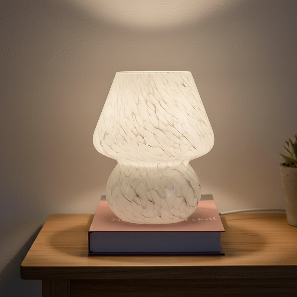 Elegant glass mushroom table lamp, a perfect home decor accent light for any room.